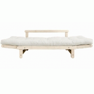 Banquette méridienne futon BEAT en pin naturel - tissu écru - couchage 1 personne 75x200 cm_3