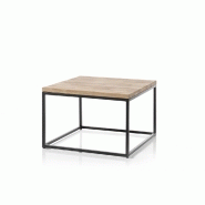 Table basse industrielle rectangulaire 70 cm - Chêne massif et métal noir laqué epoxy_3