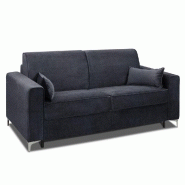 Canapé convertible express Jackson 140cm - sommier lattes bois, velours bleu navy, matelas 16 cm_3