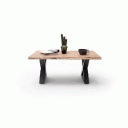 Table basse Clarens - plateau 110 cm en acacia massif naturel, piétement en X laqué anthracite_3