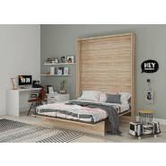 Armoire lit escamotable BERMUDES - Chêne - 160x200 cm avec sommier à lattes et ouverture assistée_3