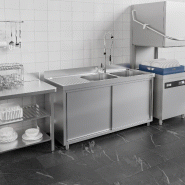 Plonge inox 2 bacs et égouttoir sur placard - P 600 mm -_3