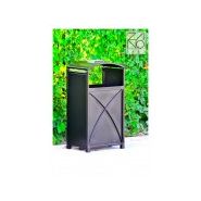 Poubelle publique Skala - Zano - design rétro en acier noir - 60L avec cendrier intégré_3