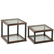 Set de 4 tables basses carrées SQUA - Bois marron et verre transparent - Design sobre et rustique_3