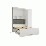 Composition armoire-lit Lutecia blanc mat - Couchage 140x190 cm avec colonne armoire et rangements intégrés_3