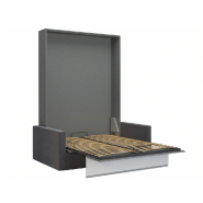 Armoire lit escamotable DJUKE SOFA - canapé gris 140x200 cm avec bandeau blanc mat - confort et fabrication européenne_3