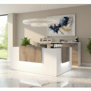 Comptoir d'accueil d'angle avec 2 réhausses Delta - Mobel Linea. - 184, Droite, Blanc, Oui, Chêne grisé_3