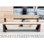 Banc public Lao UM351 - bois de pin traité, piètement en acier galvanisé, finition corten_3