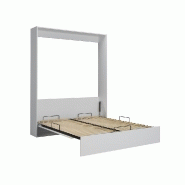 Armoire lit escamotable ultra plate Dynamo - Blanc mat et brillant effet miroir - Couchage 160x200 cm avec ouverture assistée_3