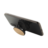 Support pour mobile rond en plastique avec base auto-adhésive et revêtement bambou - couleur noir, poids 8g_3