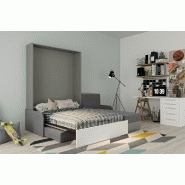 Lit escamotable Aladyno Sofa 140x200 cm - méridienne réversible tissu gris, bandeau blanc_3