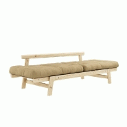 Banquette convertible futon STEP en pin massif - Coloris beige blé - Couchage 70x200 cm_3
