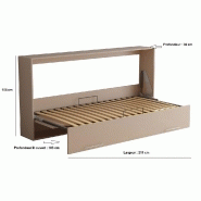 Armoire lit escamotable VERTIGO taupe mat - couchage quotidien 90 x 200 cm avec ouverture assistée_3