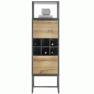Rangement Abou - 1 niche, 2 portes, 1 étagère à bouteilles - MDF gris anthracite et plaqué chêne_3
