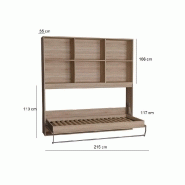 Lit escamotable STRADA-V2 - Mélamine chêne naturel avec surmeuble 6 niches - Couchage 90 x 200 cm_3