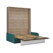 Armoire lit escamotable Bermudes Sofa - Chêne bandeau blanc - Canapé bleu - 160x200 cm avec coffre intégré_3