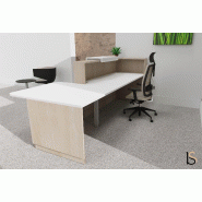 Banque d'accueil Delta Plus avec PMR et réhausse - Mobel Linea - Blanc mat, Droite, Acacia clair, Non, 262_0
