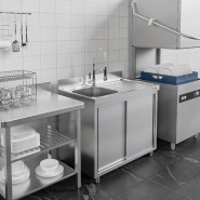 Plonge inox 1 bac et égouttoir sur placard - P 700 mm - 1400 mm bac à gauche_3