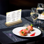 Porte-visuel/menu A5 paysage / horizontal Réf : 407722 - Bois chêne massif - PMMA/acrylique - Plexi transparent - Dimensions : H 14,8 x L 21 cm - Cristal_3