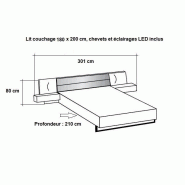 LIT CHEVETS DESIGN VICK 180 X 200 CM CHÊNE ARTISAN TÊTE CUIR SYNTHÉTIQUE_3