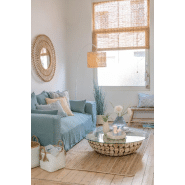 Table basse LAZA - Disques de teck naturel empilés avec plateau en verre trempé - Design indémodable_3