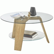 Table basse ronde Lucey - Plateau en verre et structure en chêne naturel - Diamètre 75 cm_3
