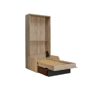 Lit escamotable industriel KEY SOFA - accoudoirs chêne - canapé avec tiroirs marron - couchage 90x200 cm_3