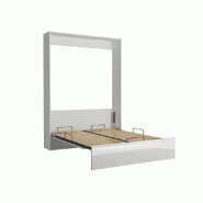 Armoire lit escamotable Dynamo - Blanc mat et brillant effet miroir - 140x200 cm avec sommier lattes_3