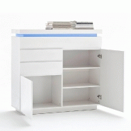 Buffet haut Ocean - laqué blanc brillant, 2 portes, 3 tiroirs, LED inclus_3