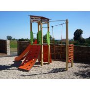 3723 - Ma Cabane, structure pour aire de jeux - Transalp - 1 tour filet avec toboggan, pont levis et mur d'escalade_3