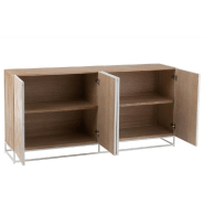 Buffet Mounie 4 portes - Motifs chevron naturel clair - Pieds métal blanc - Style industriel_3