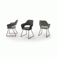 Lot de 2 chaises design NABAS - Tissu gris bimatière - Pieds traîneau en acier laqué anthracite_3