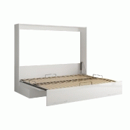 Armoire-lit escamotable VERTIGO SOFA - Façade blanc brillant - Canapé marron - Couchage 160x200 cm_3