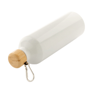 Bouteille en aluminium 800 ml - couvercle en bambou et mousqueton - couleur blanche_3
