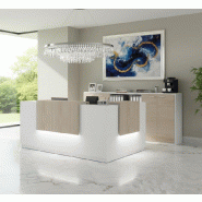 Comptoir d'accueil d'angle avec 2 réhausses Delta - Mobel Linea. - 184, Droite, Blanc, Non, Acacia clair_3