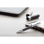 Stylo à bille en métal - corps en carbone - couleur argenté - encre bleue - 23,6g_3