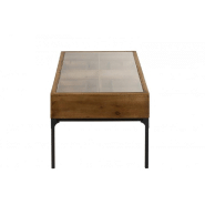 Table basse industrielle FAKY - 2 tiroirs pour bouteilles - métal noir et bois naturel_3