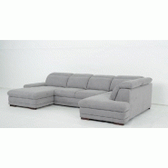 Canapé d'angle gauche convertible panoramique Marcus - tissu gris clair - méridienne avec coffre, têtières réglables et lit gigogne 265x126 cm_3