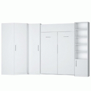 COMPOSITION ARMOIRE LIT ESCAMOTABLE DYNAMO BLANC MAT COUCHAGE 140 X 200 CM  2 COLONNES RANGEMENTS + ANGLE_3