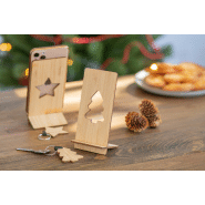 Support pour téléphone en contreplaqué de bambou - Motif sapin de Noël - Couleur naturelle - Poids 185g_3