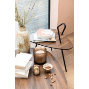 Table basse vintage KENU - bois hévéa brun, métal noir - design épuré et dimensions L112 x H31 x P89 cm_3