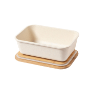 Boîte à lunch en plastique PP - couvercle en bambou - 1000 ml - avec sangle élastique_3