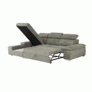 Canapé d'angle convertible gauche avec coffre de rangement - Panama tissu façon nubuck gris - couchage 140x200 cm_3