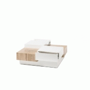 Table basse PIXBO - Laquée blanc mat et décor chêne - 2 tiroirs - Design original_3