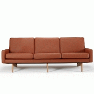 Canapé 3 places design scandinave EGSMARK - piétement en chêne verni - cuir cognac - dimensions L216 x H76 x P76 cm_3