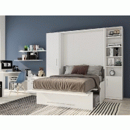 Composition lit escamotable blanc mat Sofa Automatica - canapé microfibre gris avec 2 colonnes et rangement intégré_3