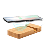 Power bank en bambou - Batterie 5000 mAh - Chargeur rapide sans fil 15W - Support mobile intégré_3