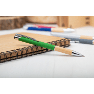 Stylo bille en aluminium - grip bambou - finition caoutchoutée - gravure laser effet miroir - encre bleue_3