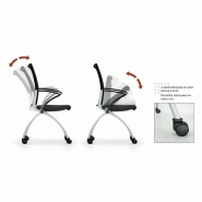 Chaise de collectivité à roulettes Siri - assise rabattable - tissu et résille - structure finition argentée_3