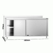 Meuble bas inox adossé P 600 mm avec portes - 1800_3